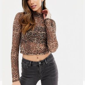 sheer mesh leopard crop top